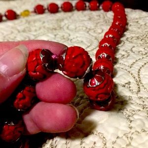 Authentic red hand strung made in China Cinnabar hand beaded necklace gold claps